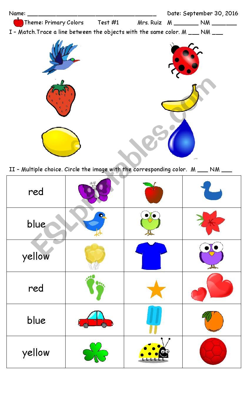 Primary Colors PreSchool  Kinder  ESL worksheet by ruthma08