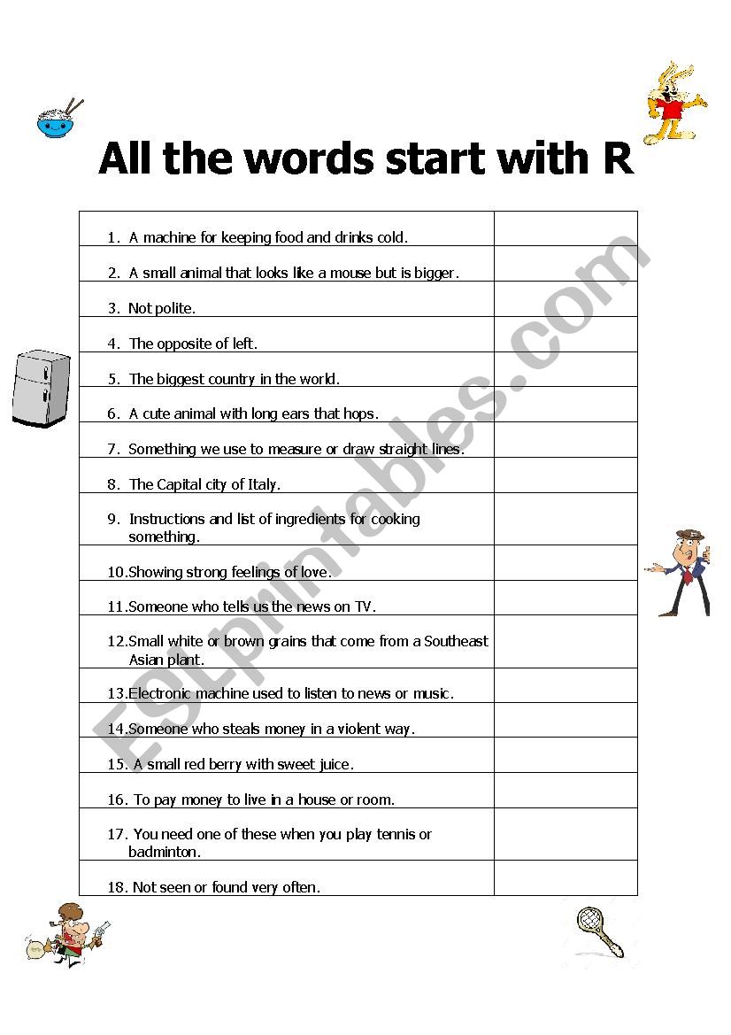 All the Words Start with R worksheet