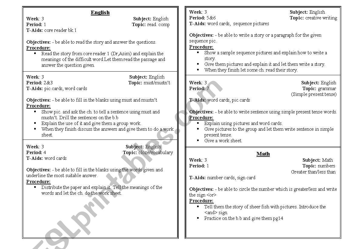 Primary Lesson Plans worksheet