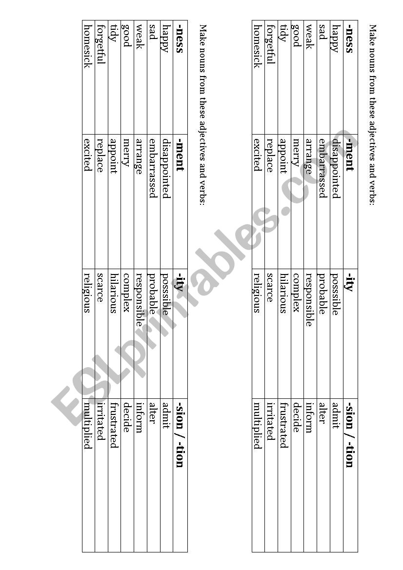 Nouns from adjectives and verbs
