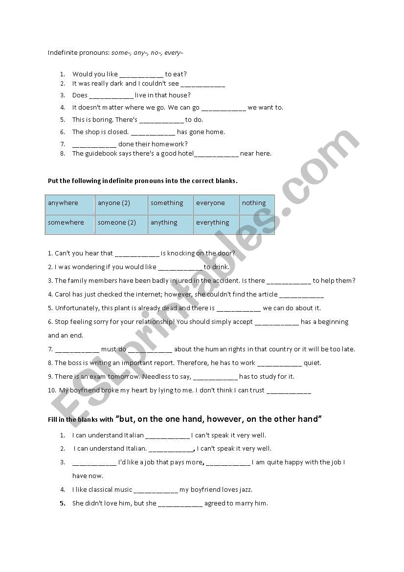 Indefinite Pronouns worksheet