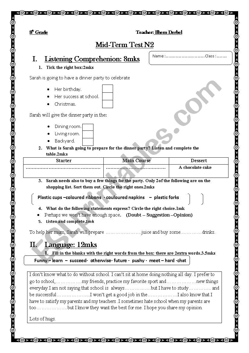 English Test worksheet