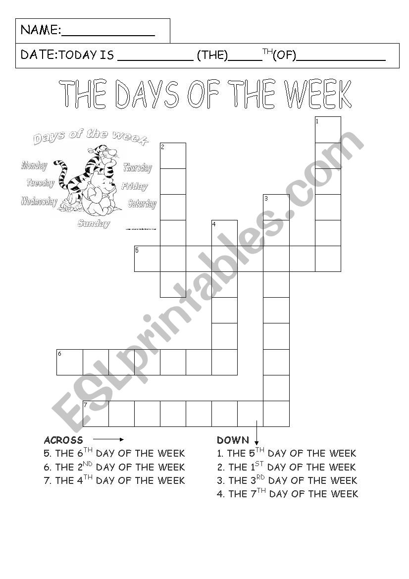 Crossword Days of the week worksheet