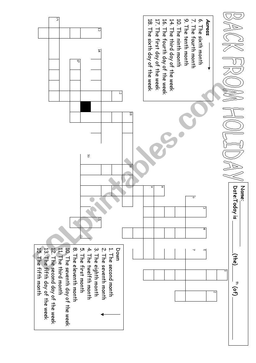 crossword days of the week and months