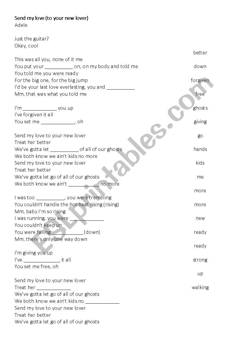 Adele - Send my love worksheet