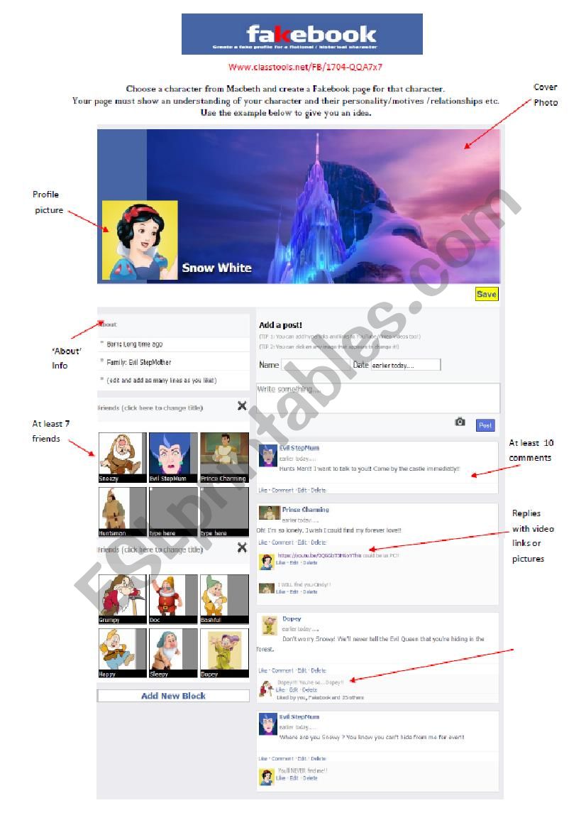 Character Analysis using Fakebook 