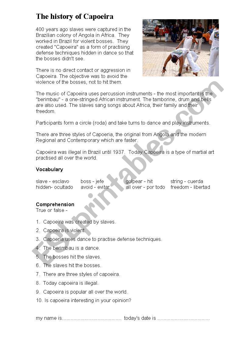 The history of capoeira worksheet