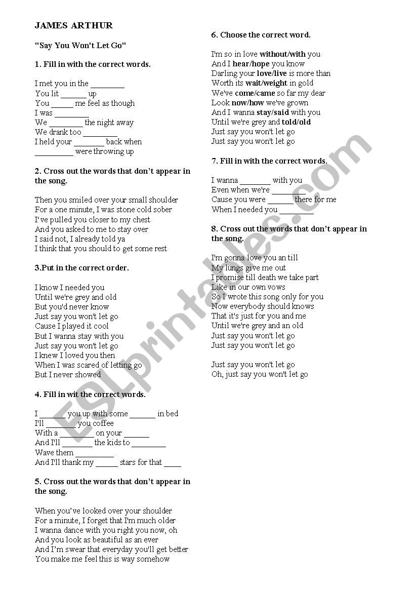 James Arthur - Say You Wont Let Go