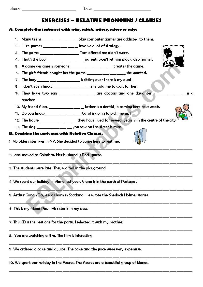 Relative Clauses exercises worksheet