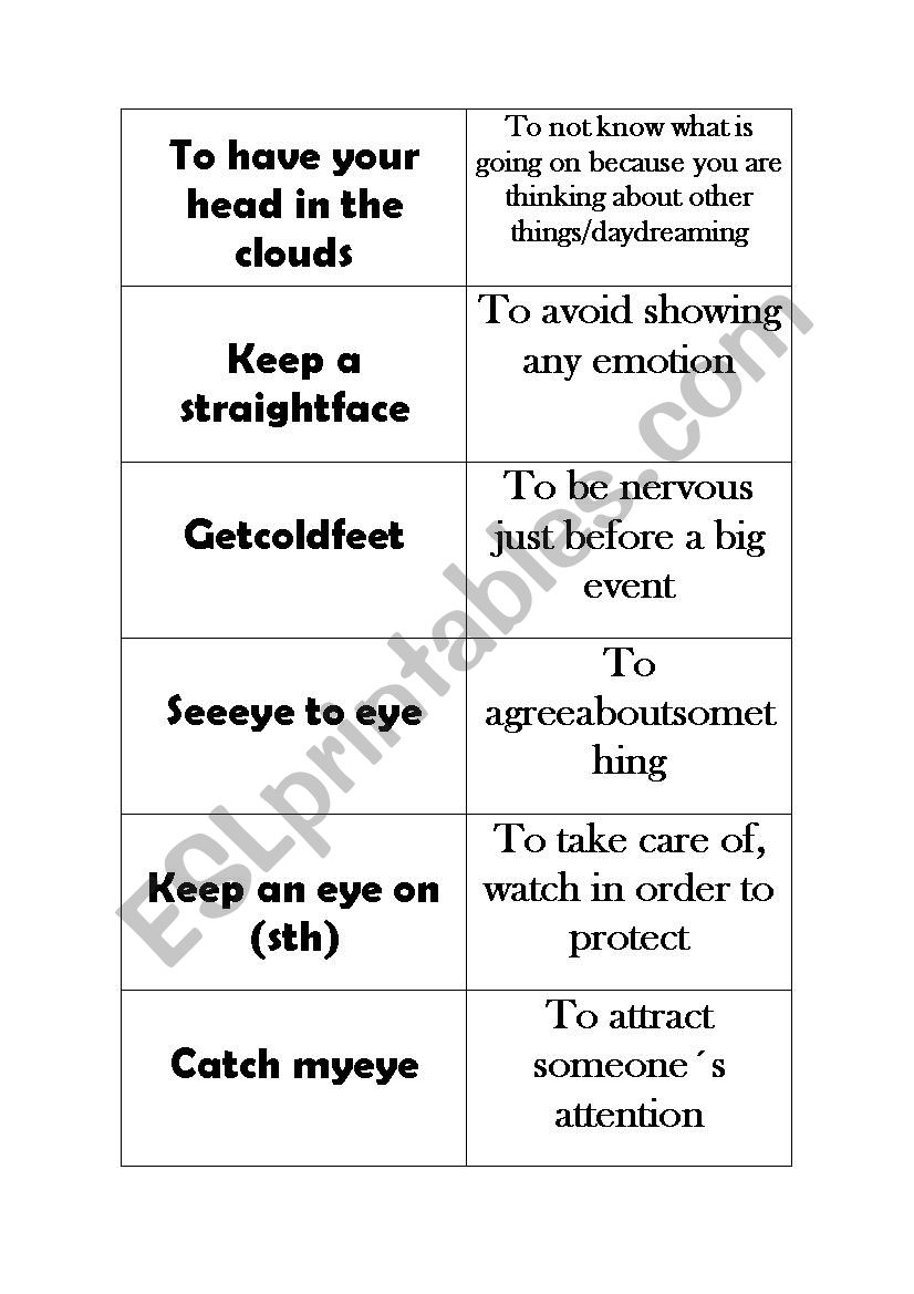 Idiom game Part 1 worksheet