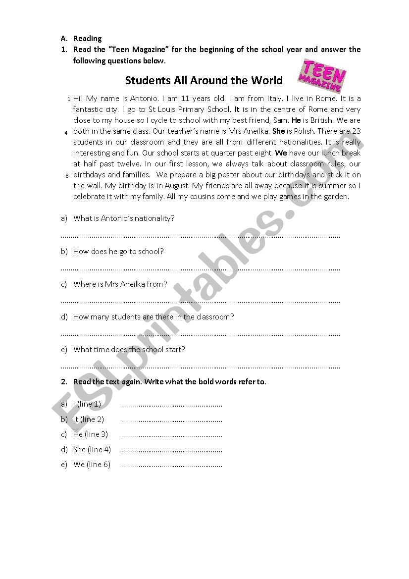 Students all around the world worksheet