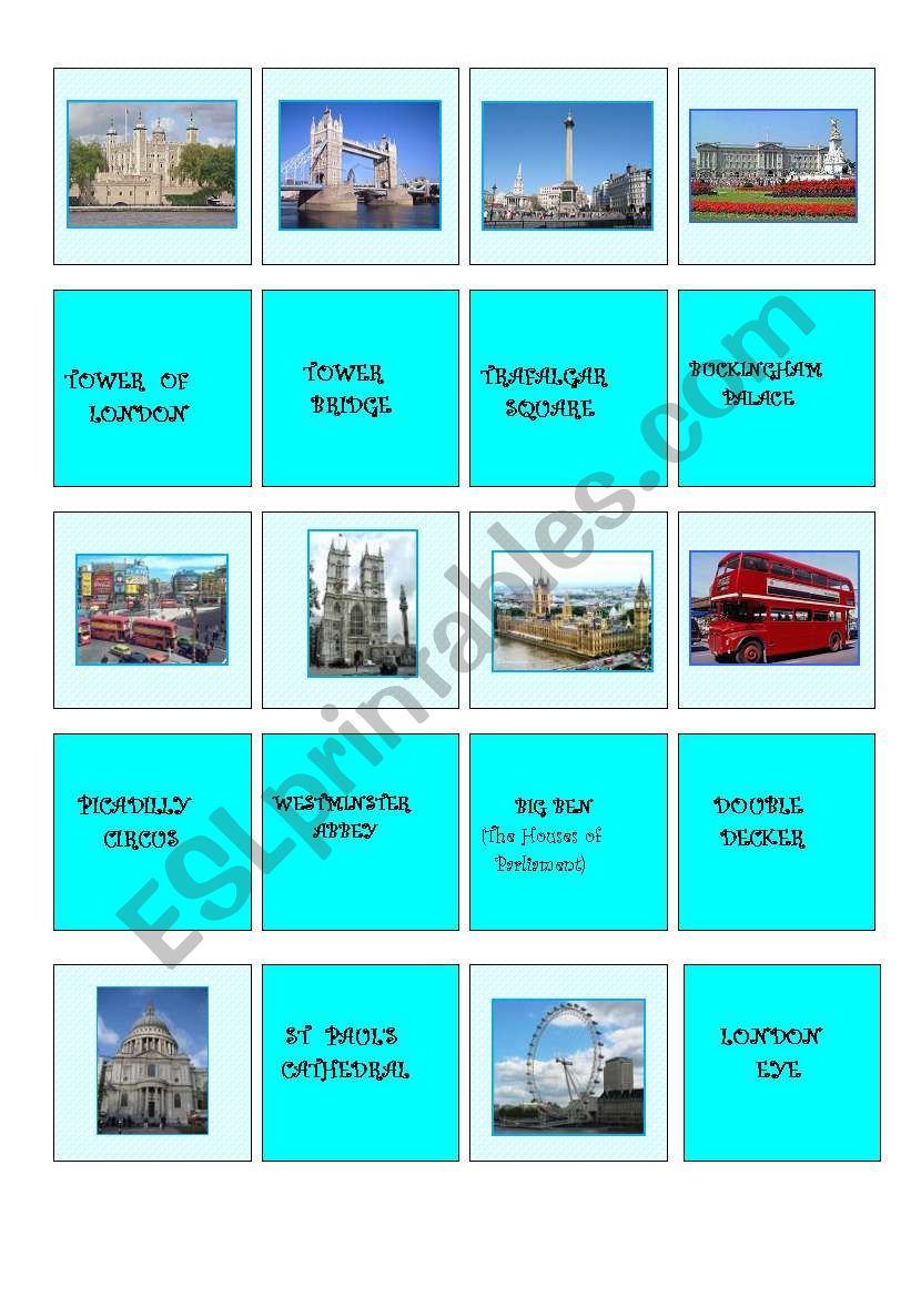 London - memory game worksheet