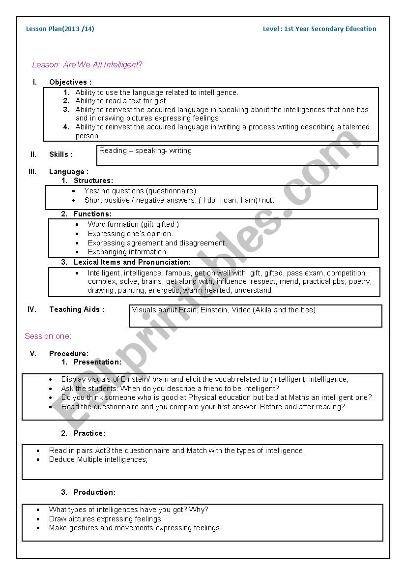 Are We All Intelligent? Lesson Plan