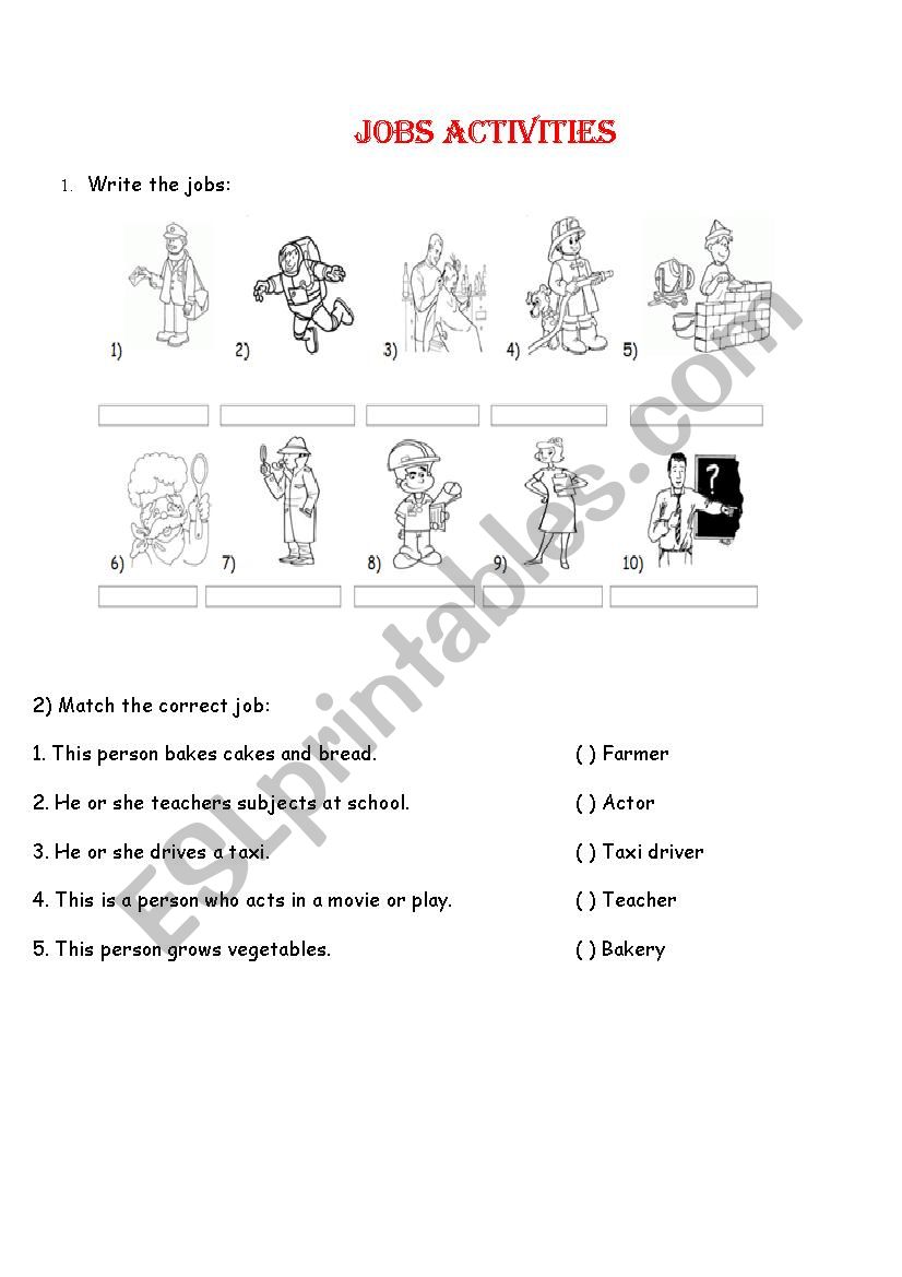 Jobs activities worksheet