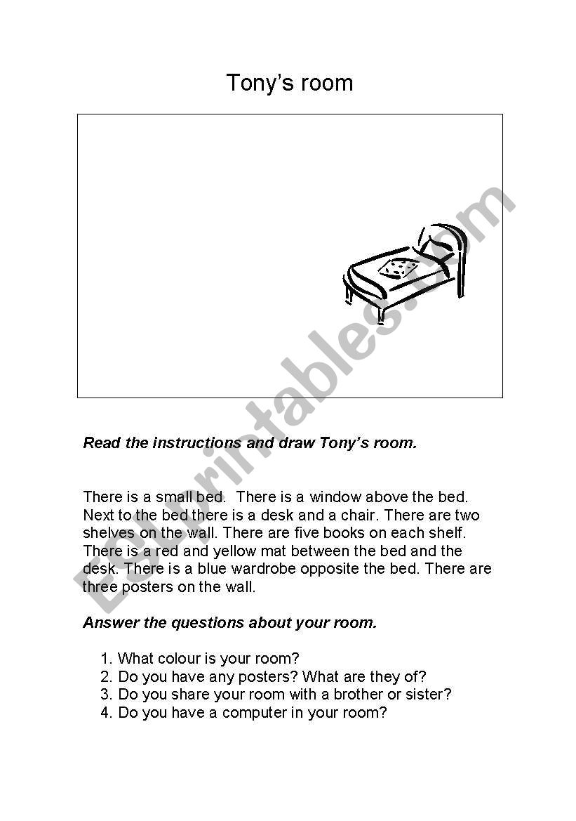 Draw Tonys room worksheet