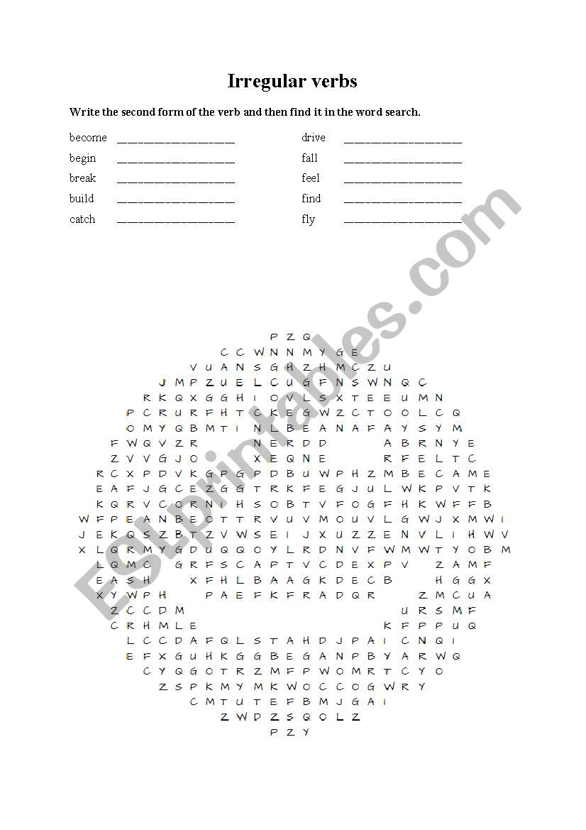 Irregular Verbs Wordsearch worksheet