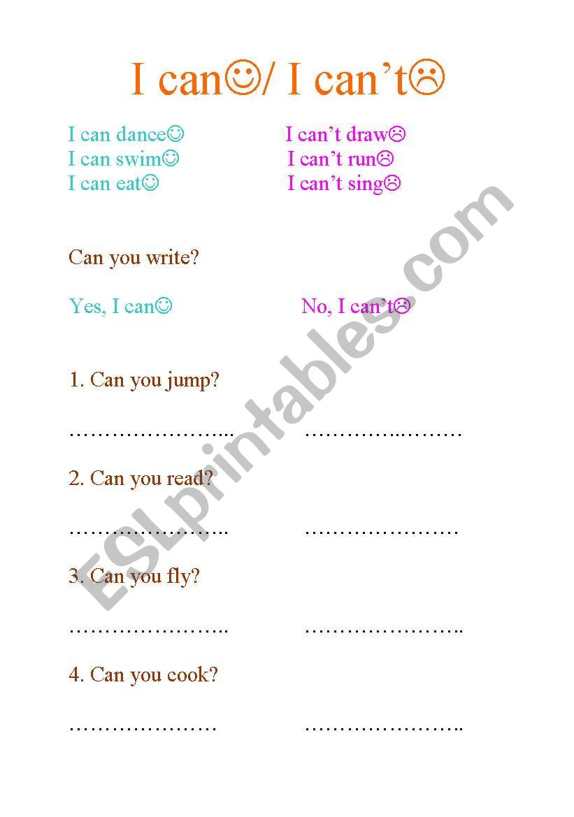 I can/ I cant worksheet