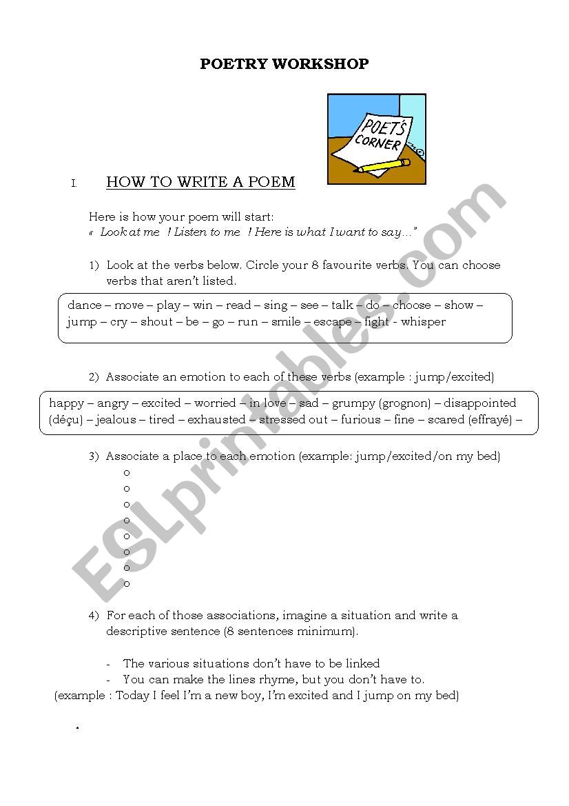 Poetry workshop - 2 sessions worksheet