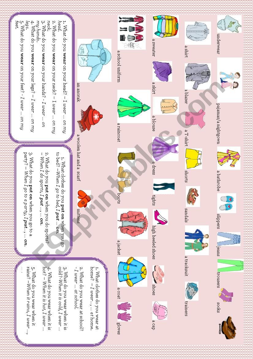 Our clothes worksheet