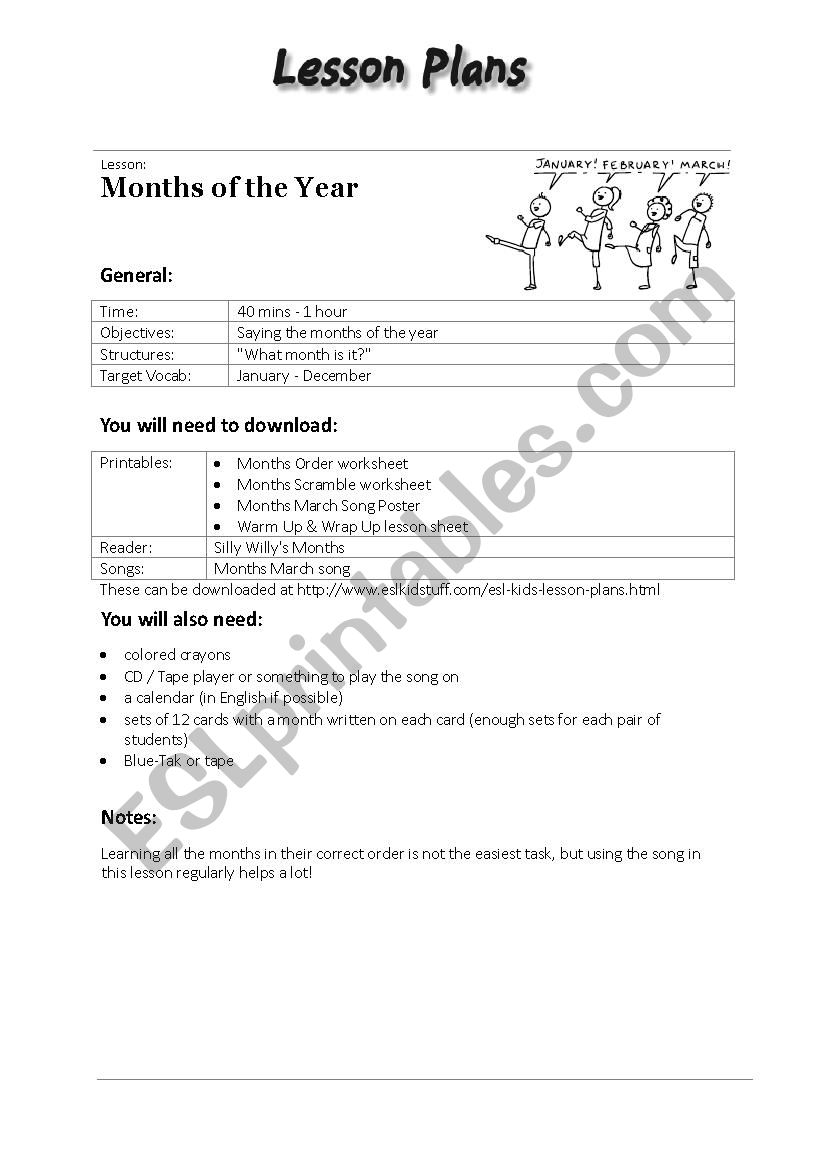 Lesson: Months of the Year worksheet