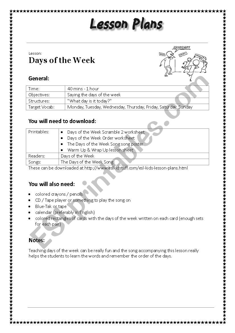Lesson: Days of the Week worksheet