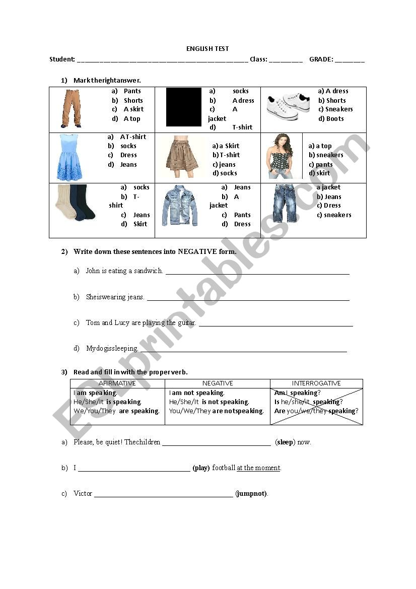 Present Progressive + clothes worksheet