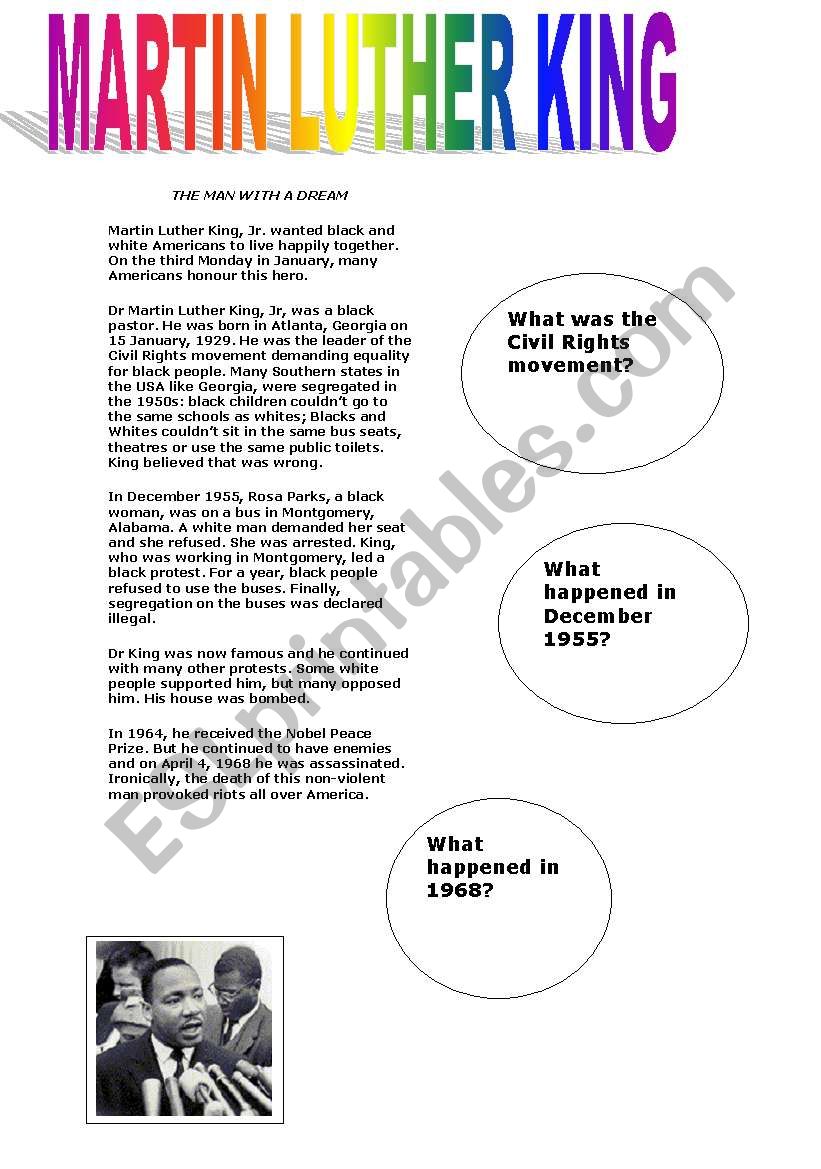 MARTIN LUTHER KING worksheet