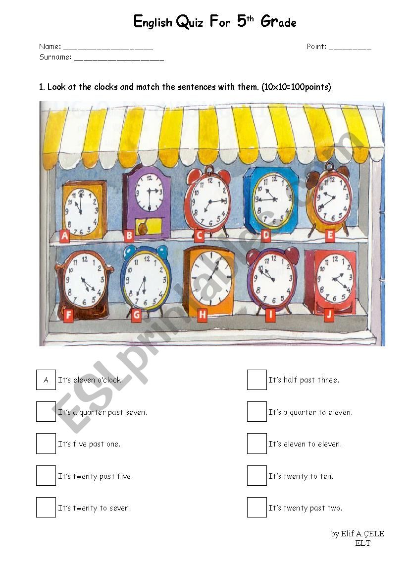 time quiz worksheet
