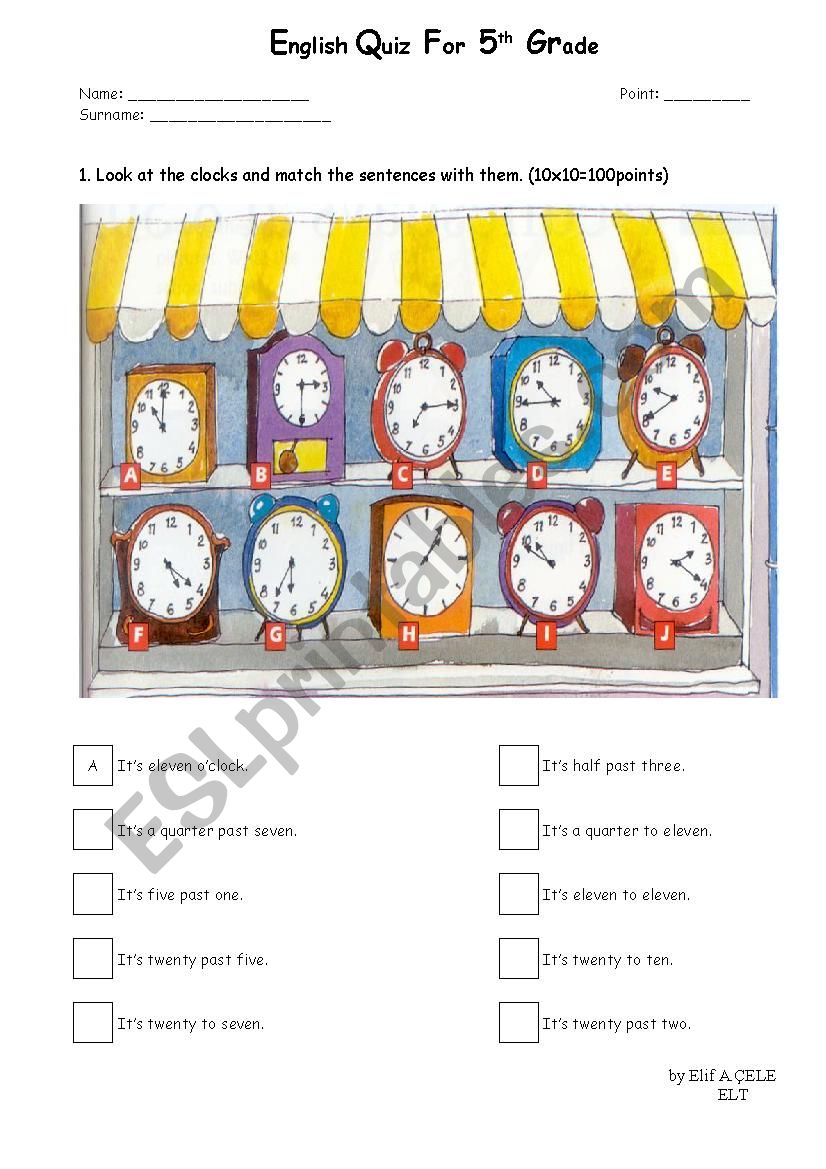 time quiz worksheet