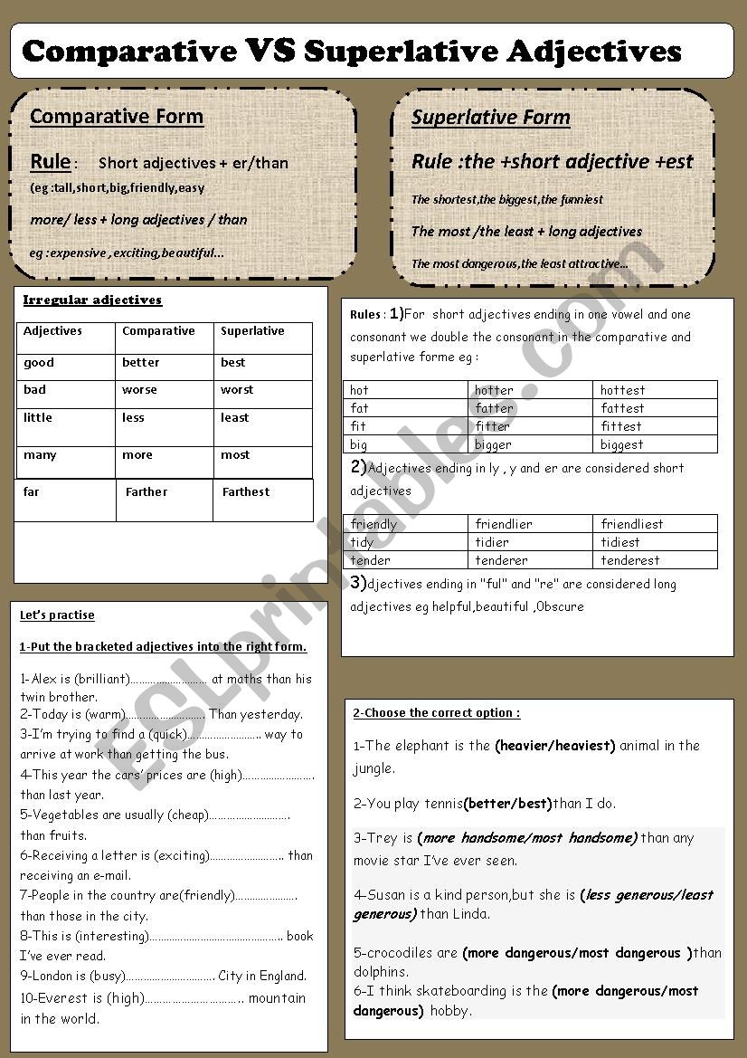 Comparative vs superlative adjectives