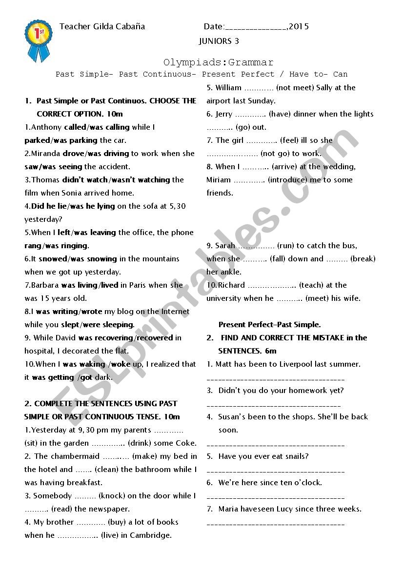 PAST SIMPLE/ PAST CONTINUOUS/ PRESENT PERFECT PRACTICE