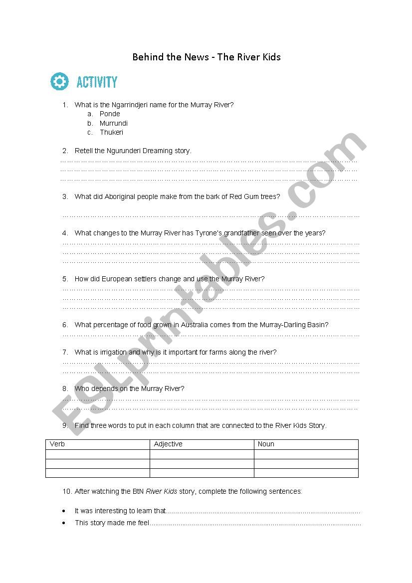 The River Kids  worksheet