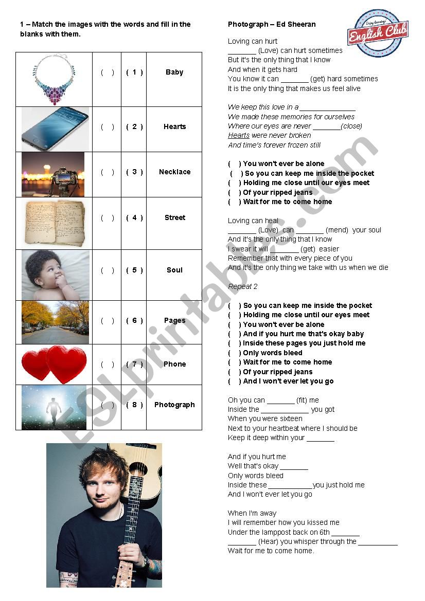 Ed Sheeran - Photograph worksheet
