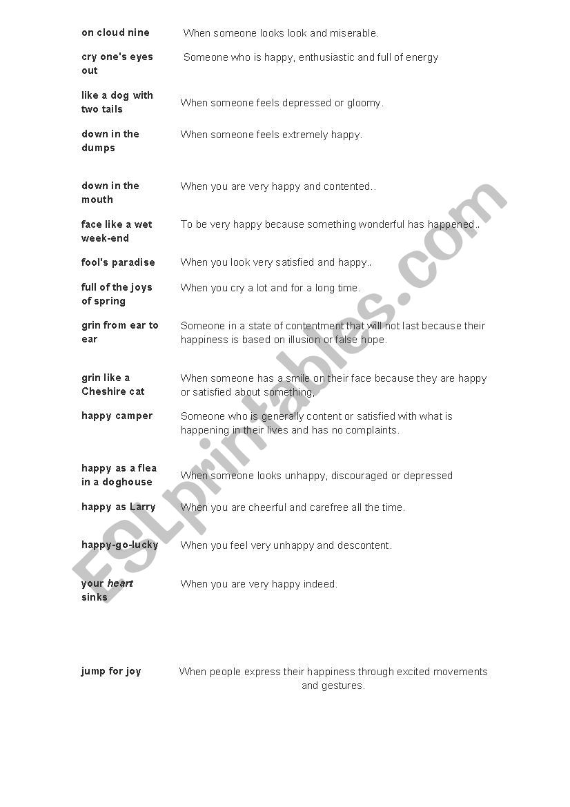 happy vs. sad idiomatic expressions