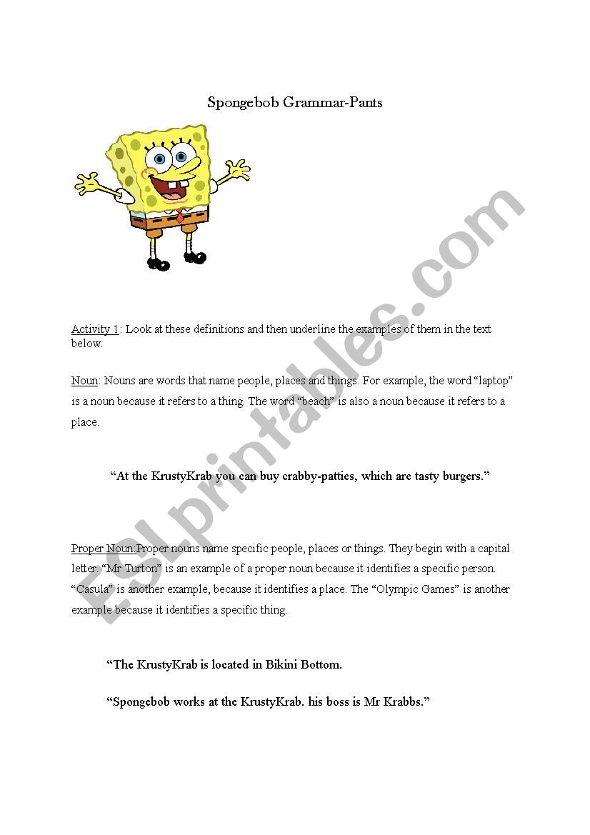 Spongebob Grammar Pants worksheet