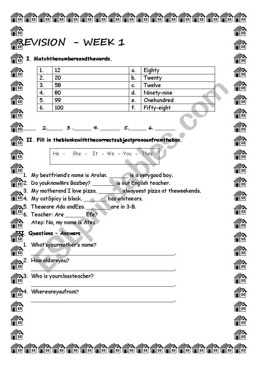 revision for beginners worksheet