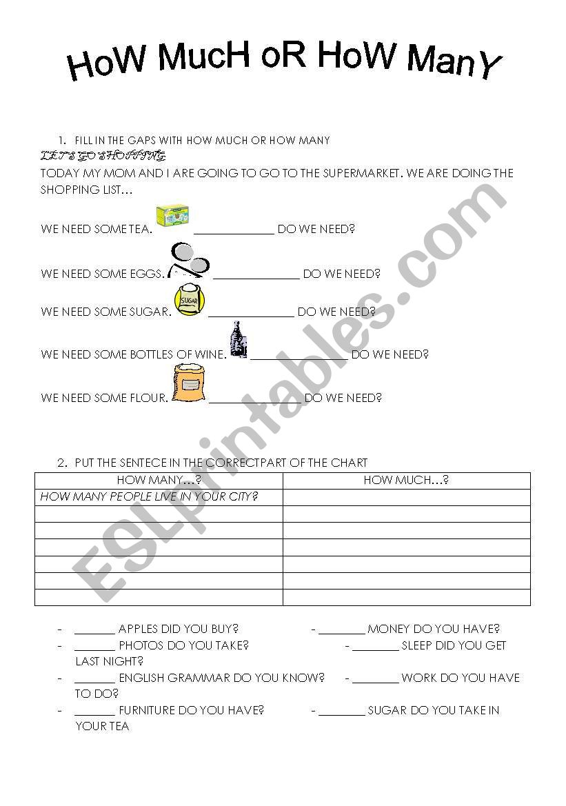 How much / How many worksheet