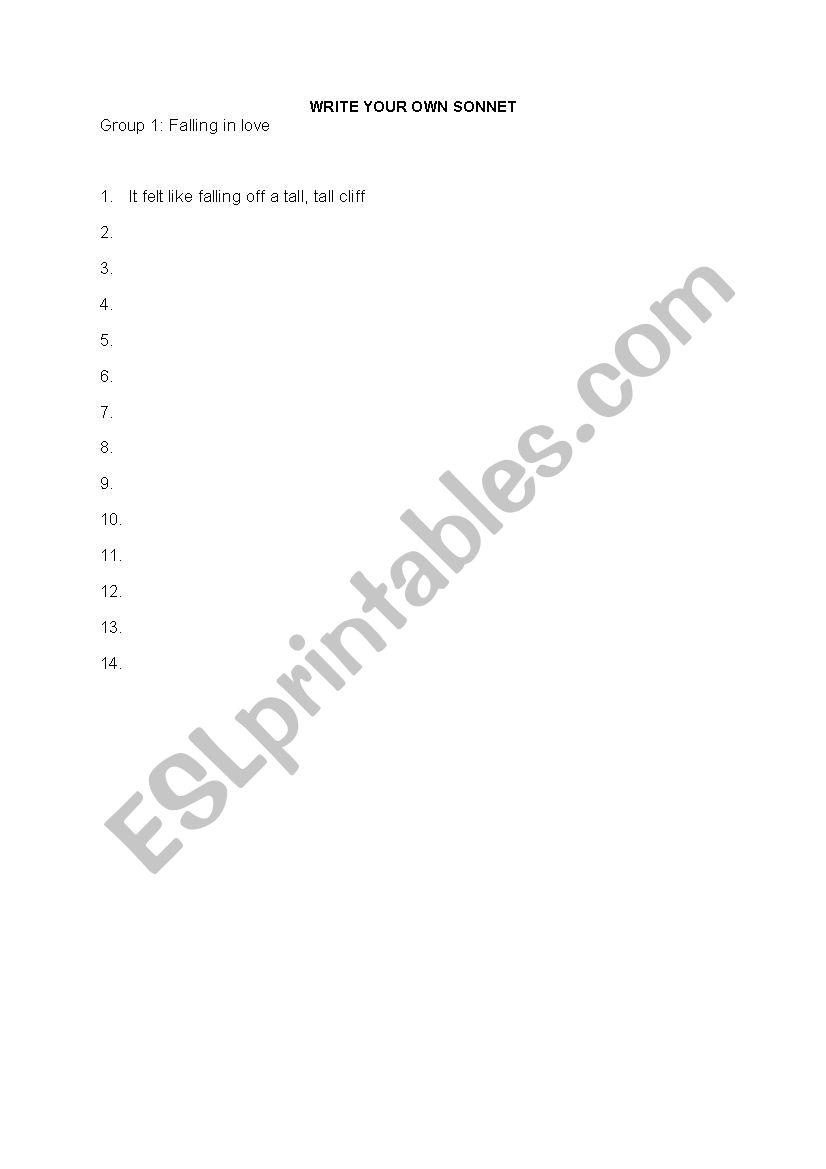 The sonnet worksheet