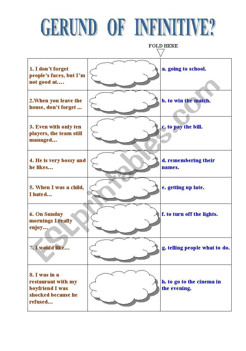 GERUND OF INFINITIVE? worksheet