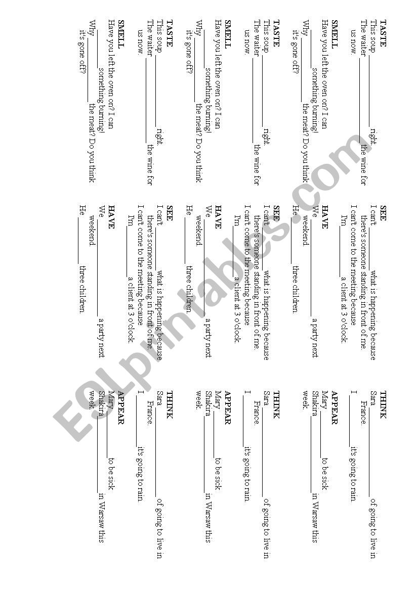 non action verbs worksheet