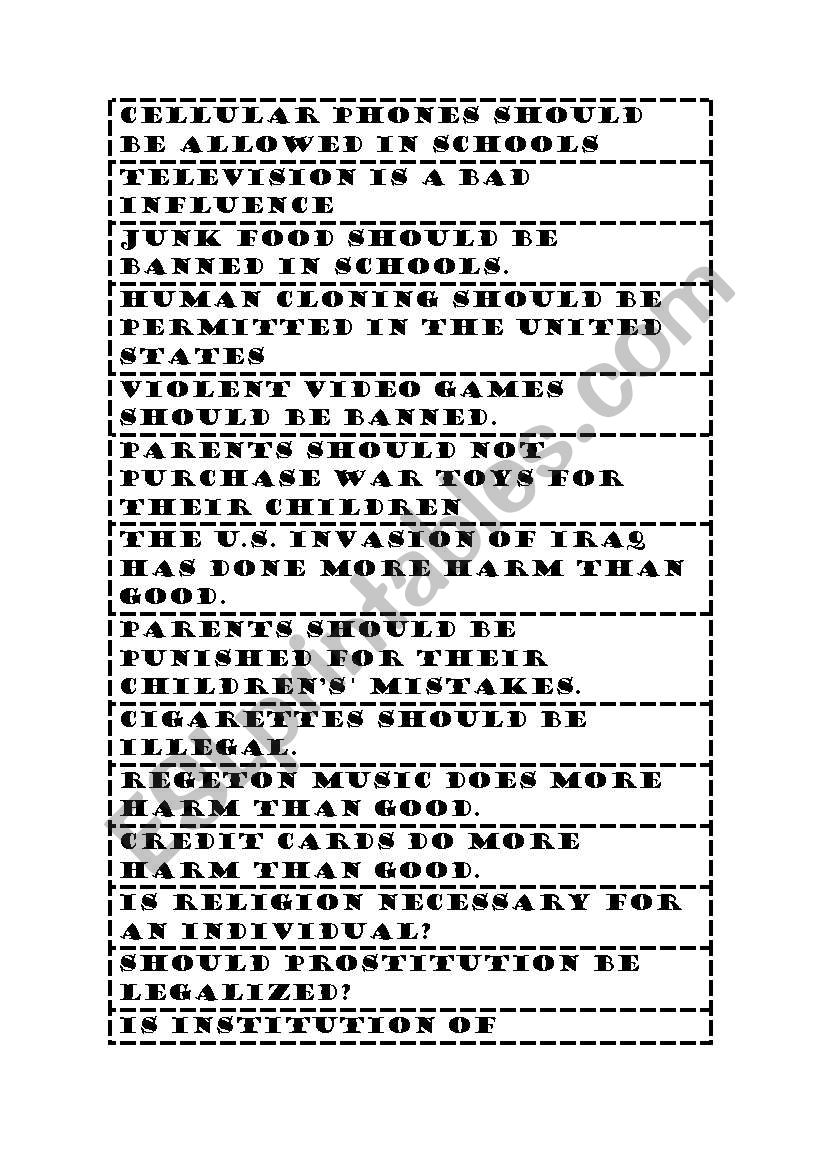 Debate topics worksheet