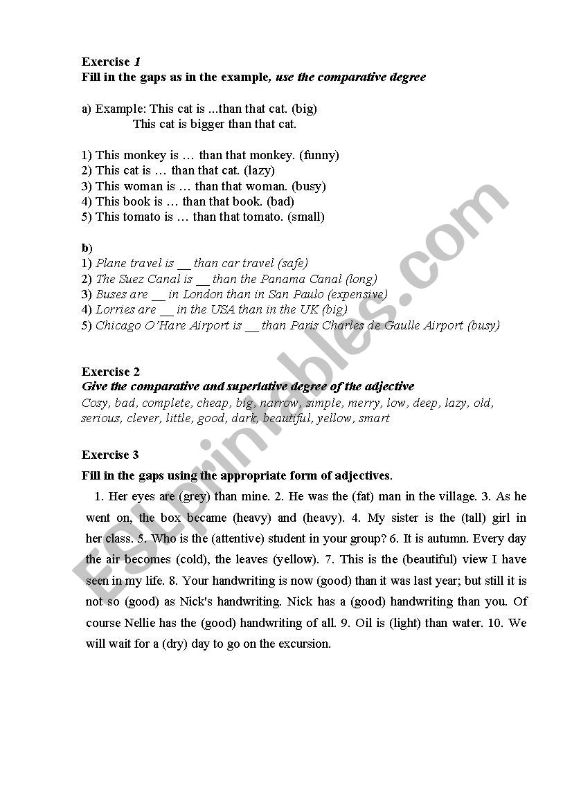 Degree of comparison worksheet