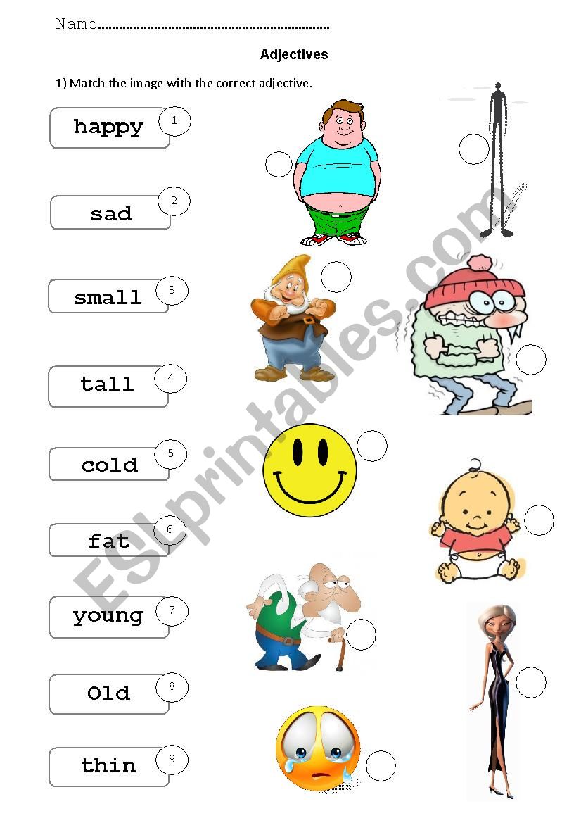 Adjectives test worksheet