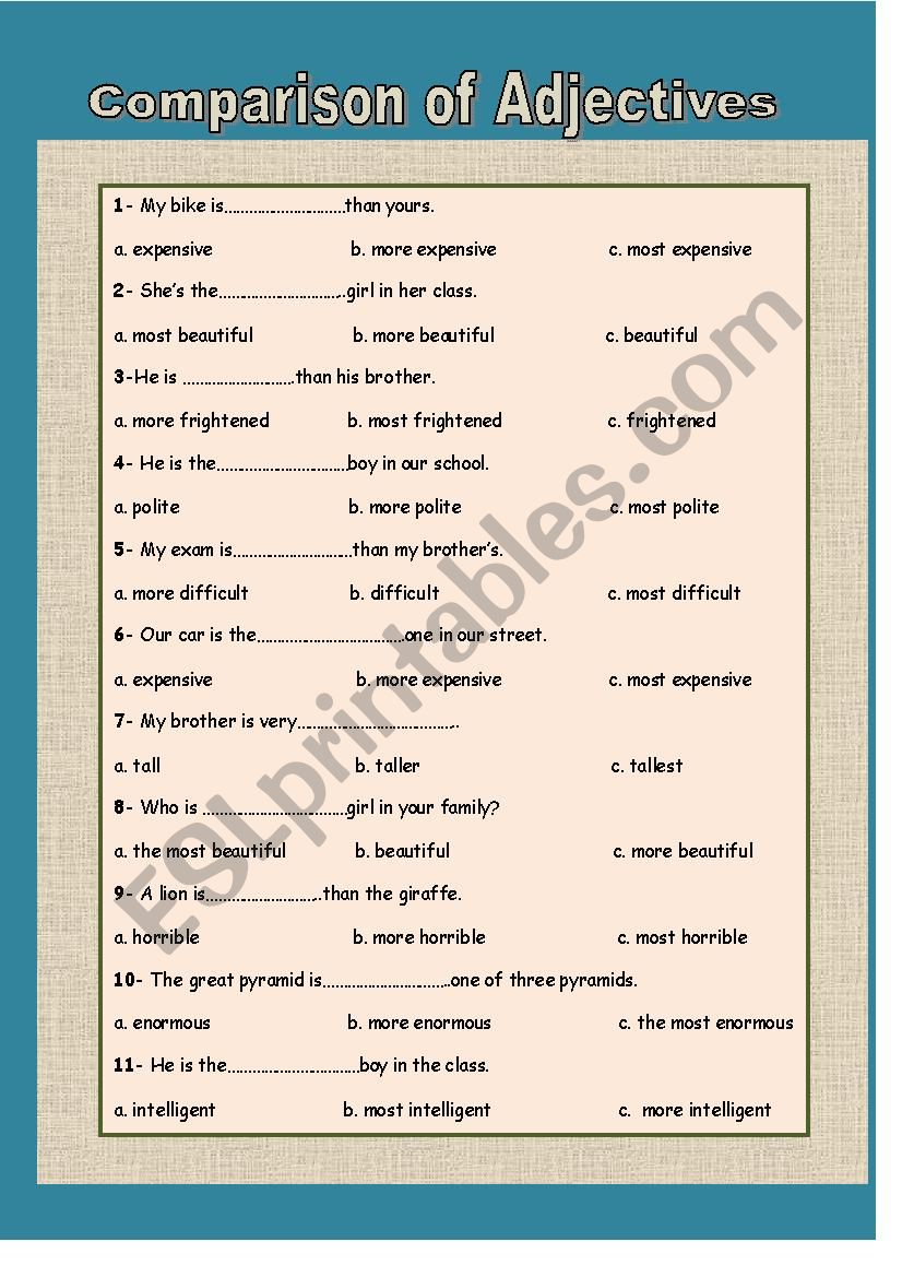 comparison of adjectives worksheet