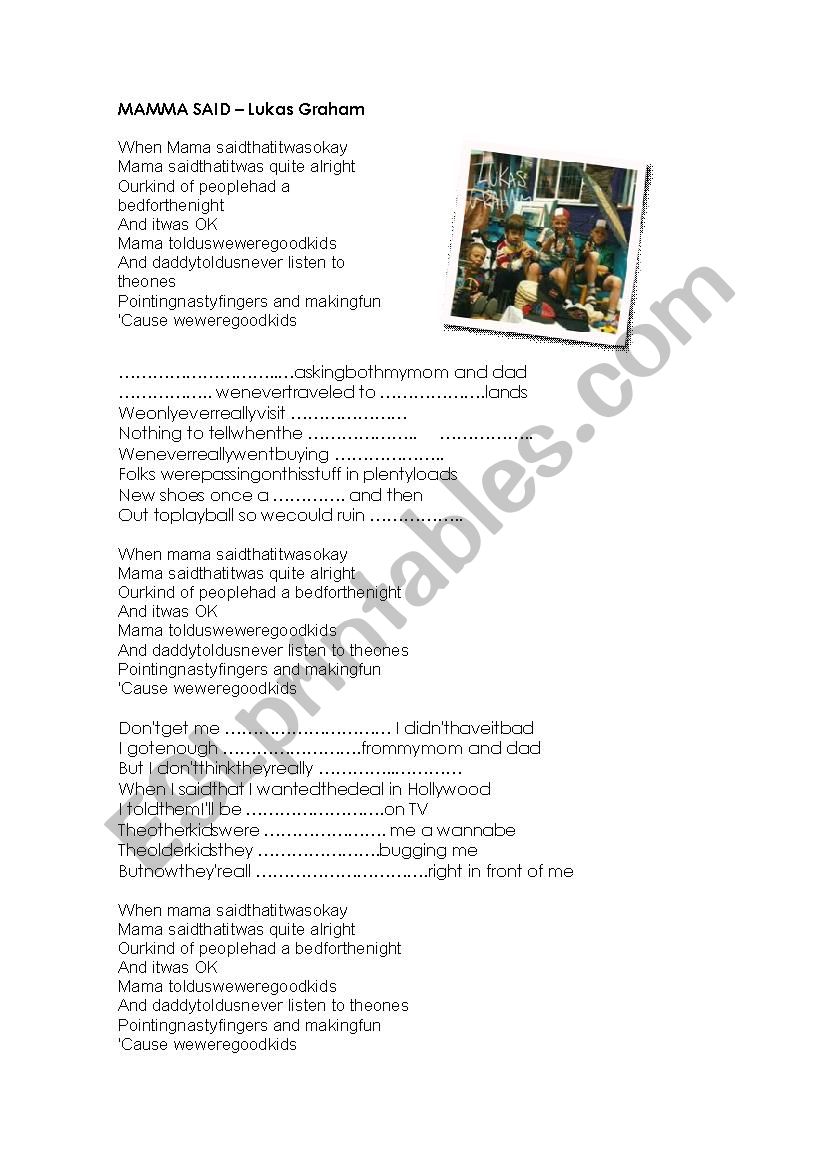 Mamma said LUKAS GRAHAM worksheet