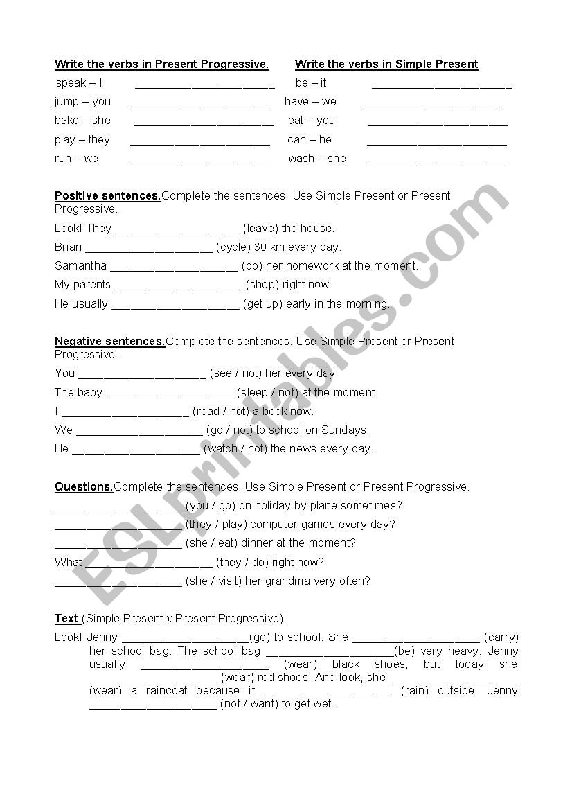 Present tense _ test worksheet