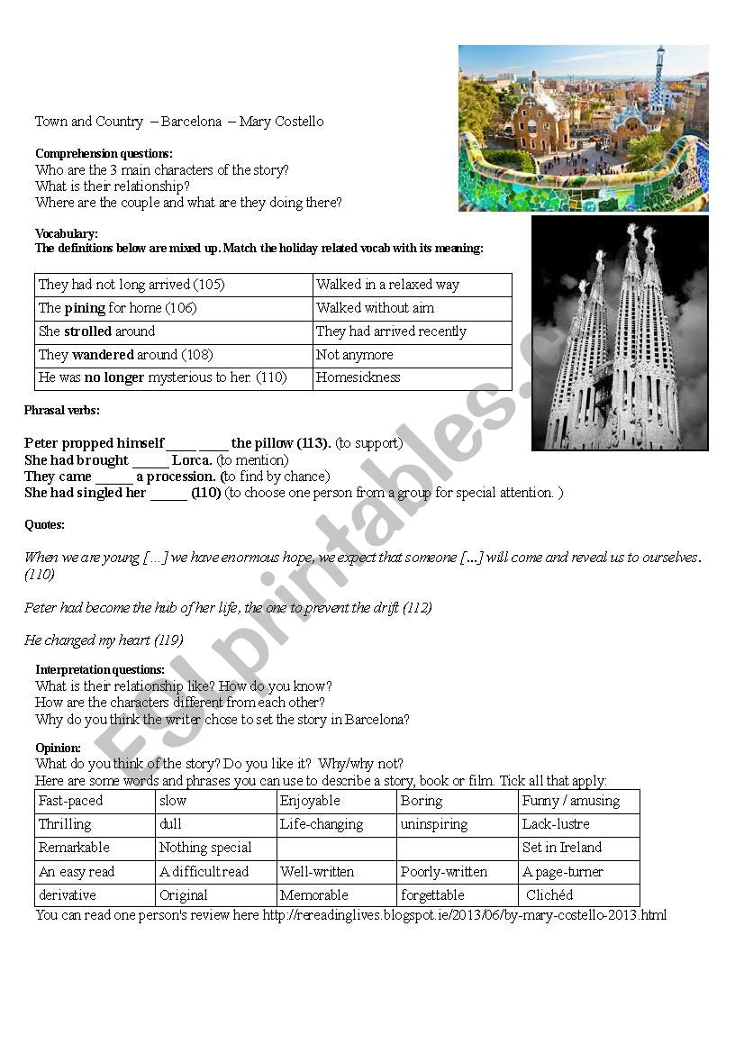 Barcelona by Mary Costello worksheet
