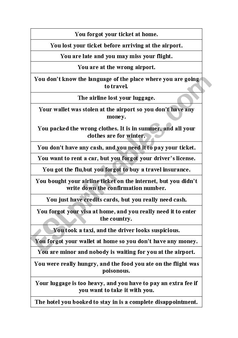 TRAVEL PROBLEMS worksheet