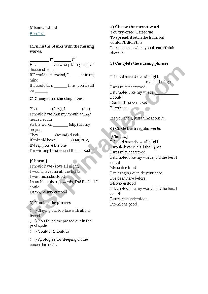 Modal Verbs Song - Misunderstood