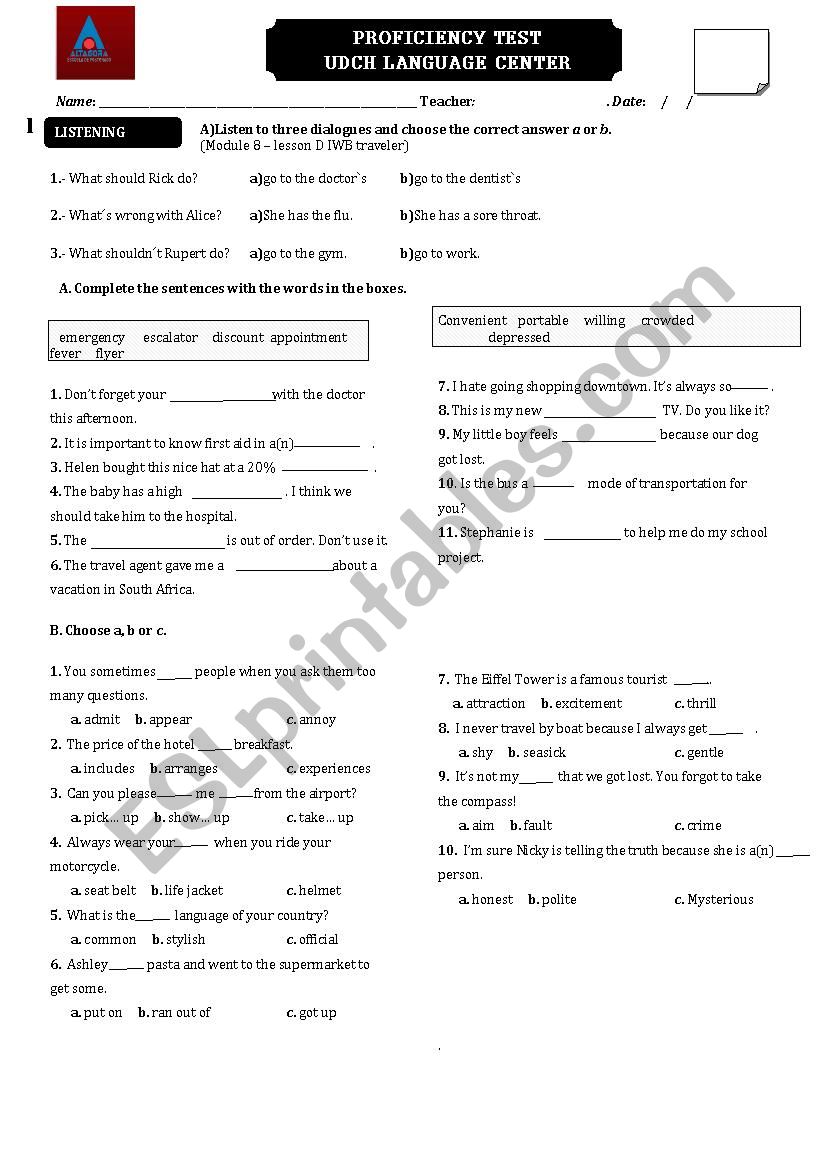 PROFICIENCY TEST worksheet